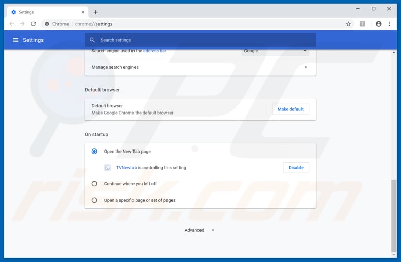 Removing search.tvnewtabsearch.com from Google Chrome homepage