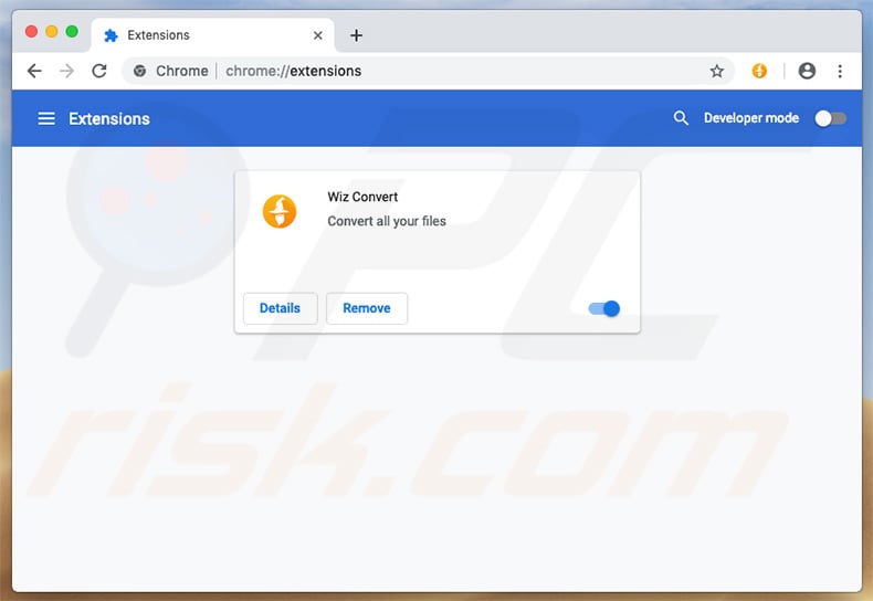 Wiz Convert browser hijacker in Google Chrome