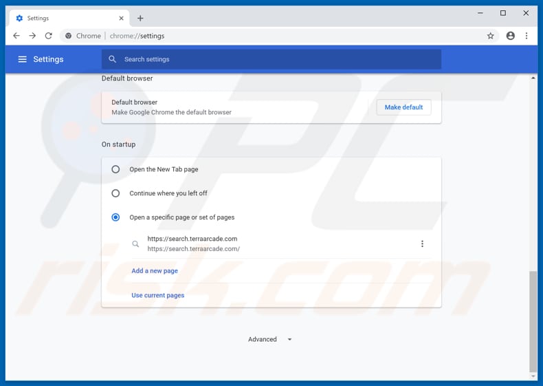 Removing search.terraarcade.com from Google Chrome homepage