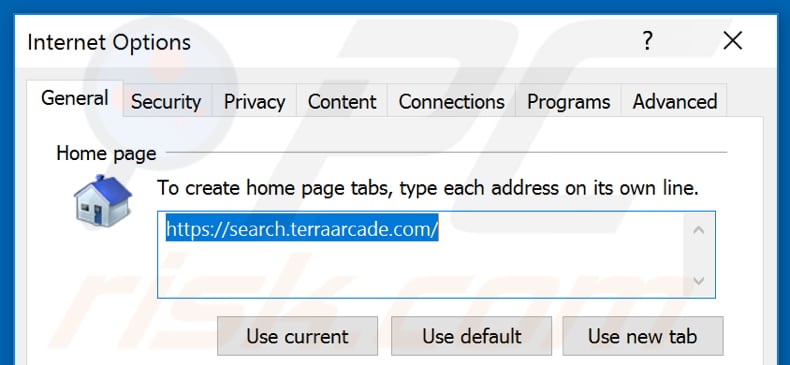 Removing search.terraarcade.com from Internet Explorer homepage