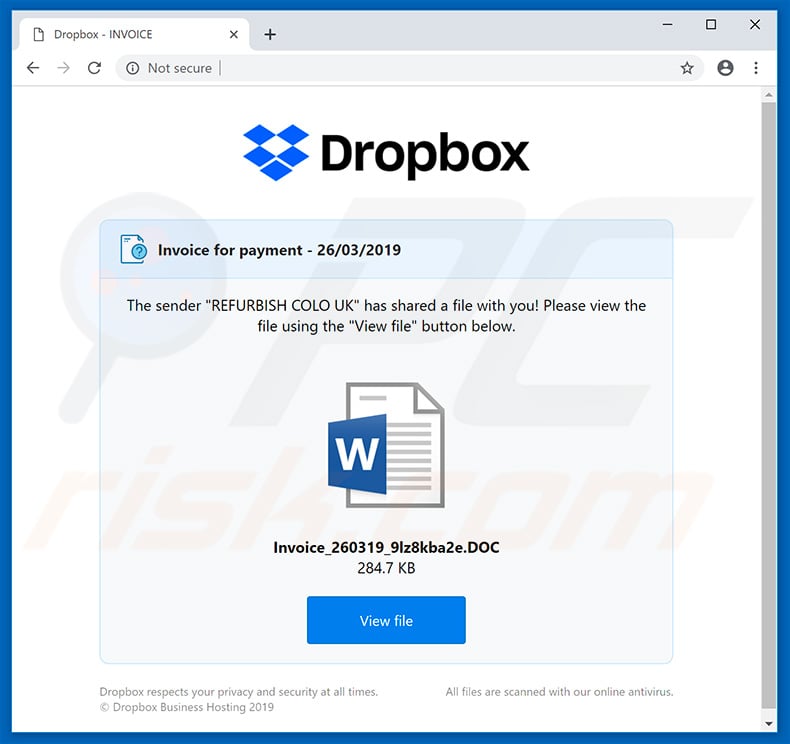 Tinynuke malicious attachment Dropbox download