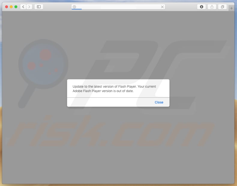 pop-up window saying that a current Adobe Flash Player version is outdated