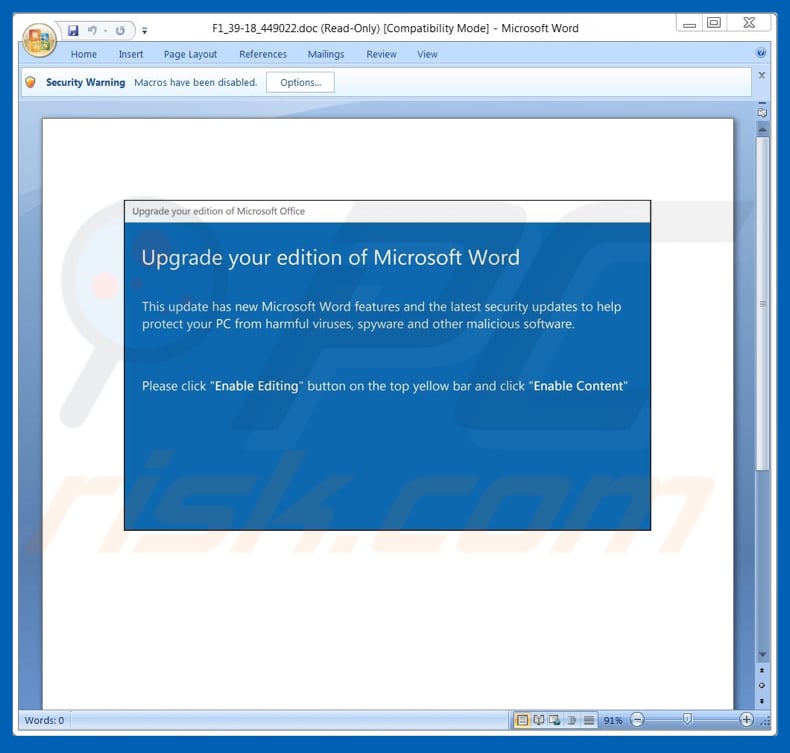 Upgrade your edition of Microsoft Word Email Virus