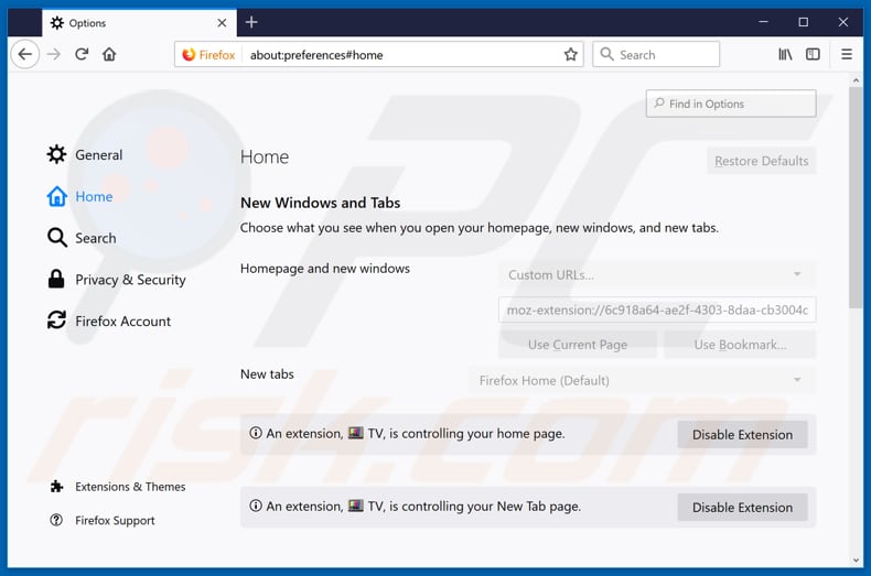 Removing search.watchtvnow.co from Mozilla Firefox homepage