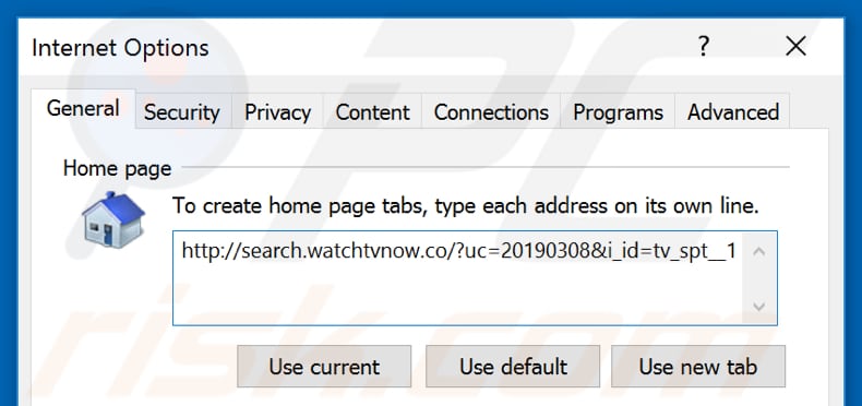 Removing search.watchtvnow.co from Internet Explorer homepage