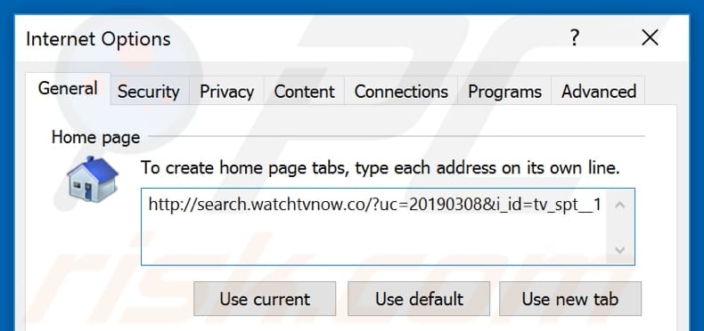 Removing search.watchtvnow.co from Internet Explorer homepage