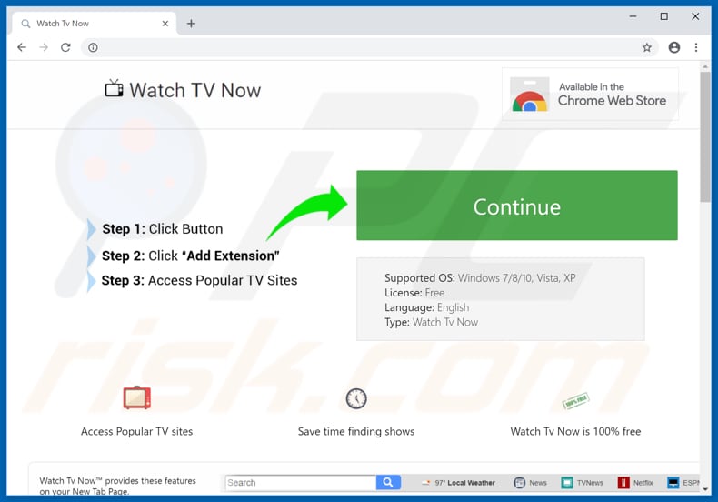 Website used to promote Watch TV Now browser hijacker