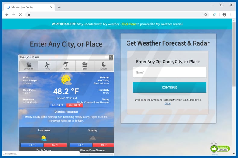 Website used to promote My Weather Center browser hijacker