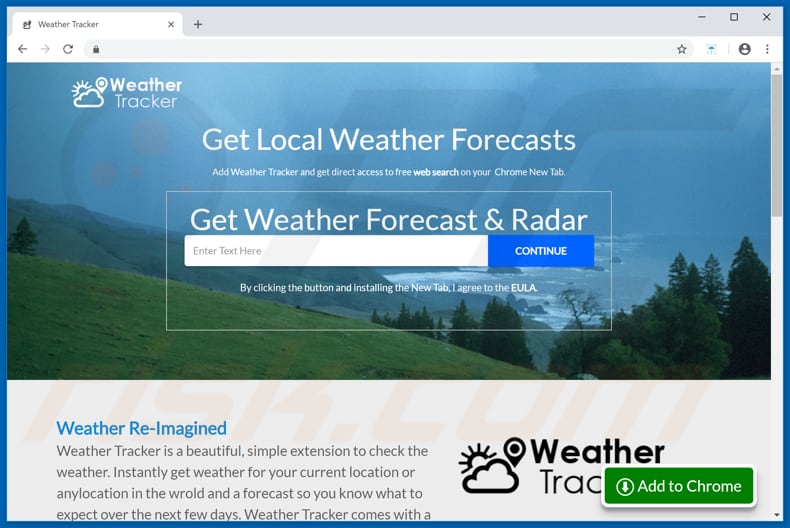 website promoting Weather Tracker browser hijacker