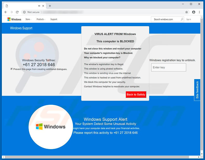 Windows Support Alert pop-up scam