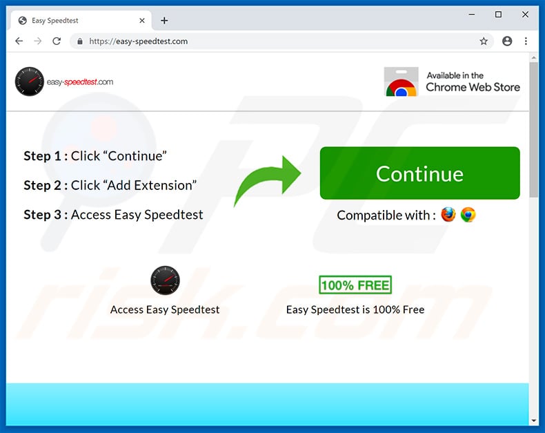 Easy Speedtest adware promoting website