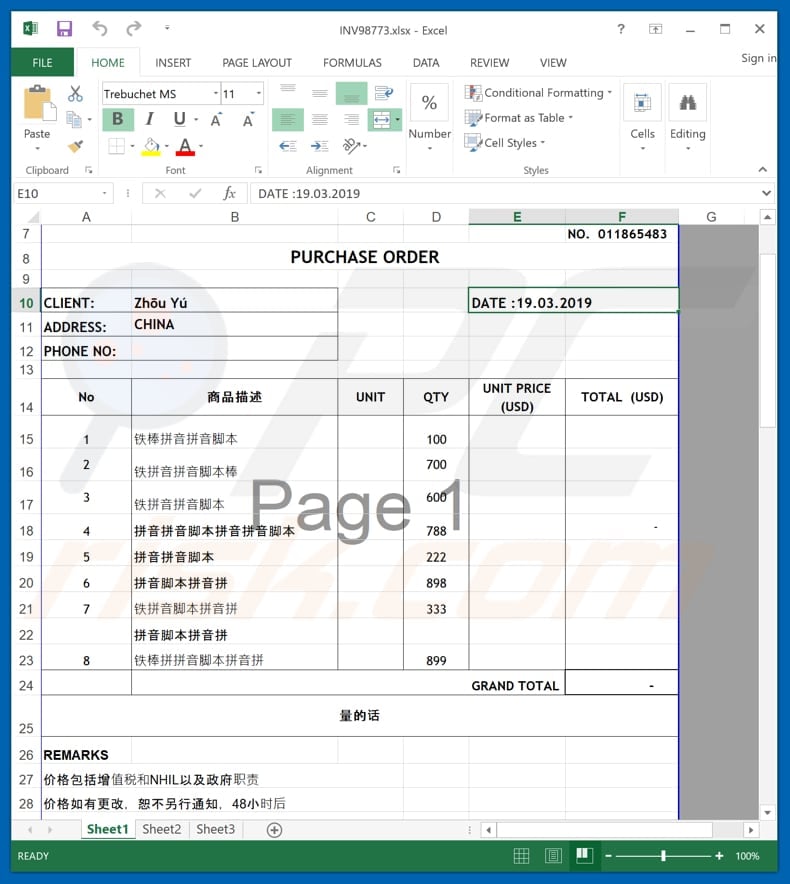 Malicious attachment distributed through Al Hafez Trading Company Email Virus spam campaign