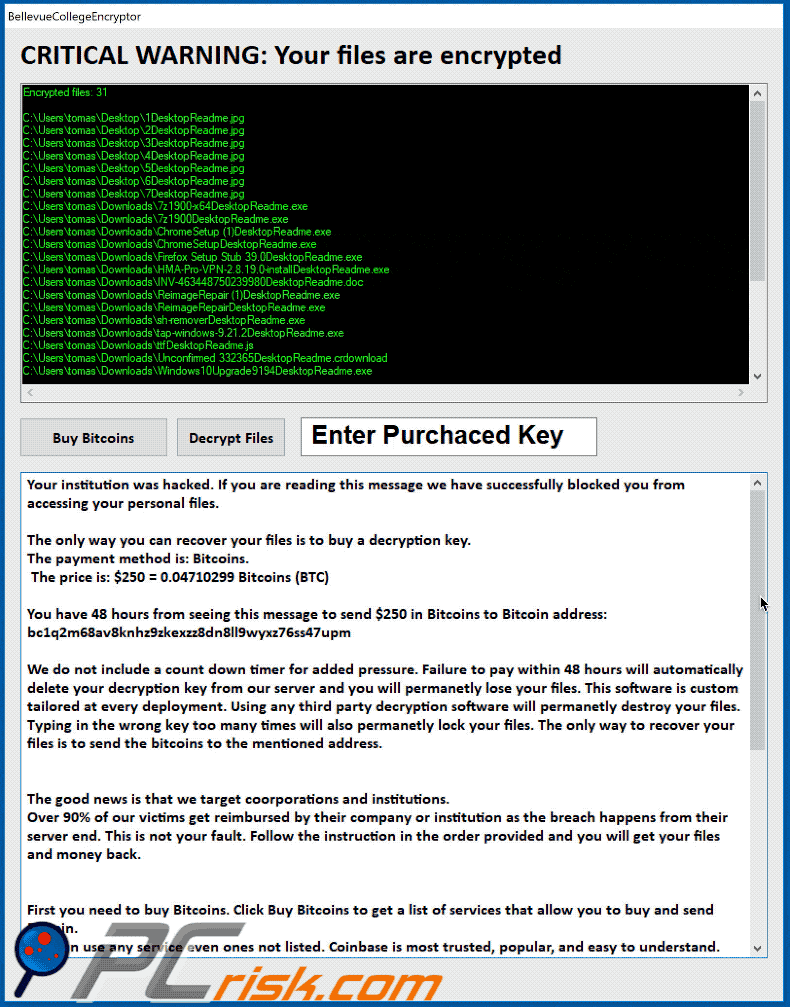bellevuecollegeencryptor ransomware pop-up window gif
