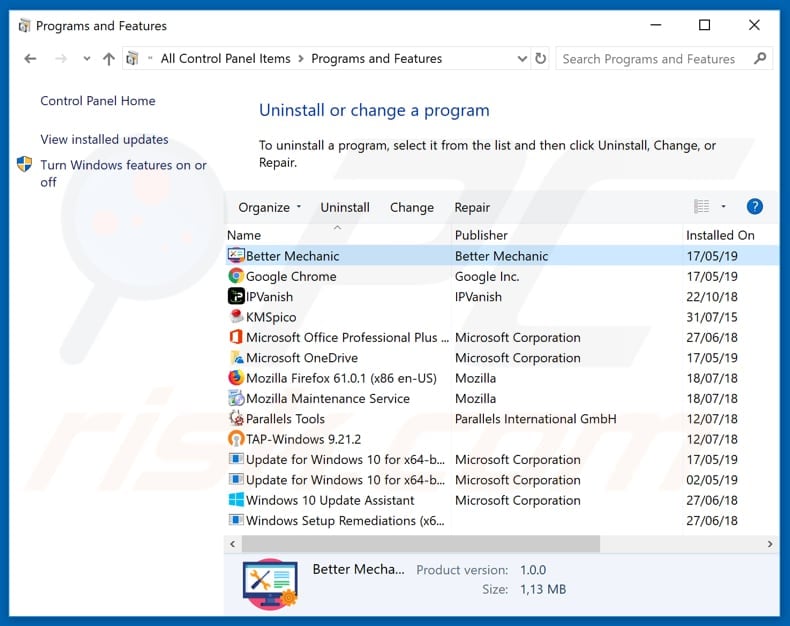 better mechanic on the list of installed programs