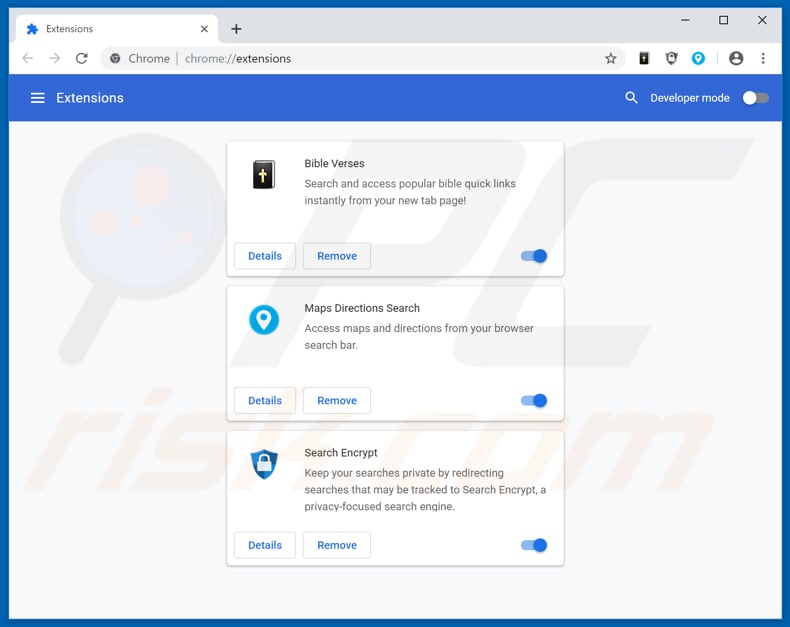 Removing search.hbible-verses.app related Google Chrome extensions