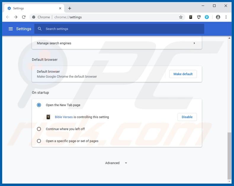 Removing search.hbible-verses.app from Google Chrome homepage