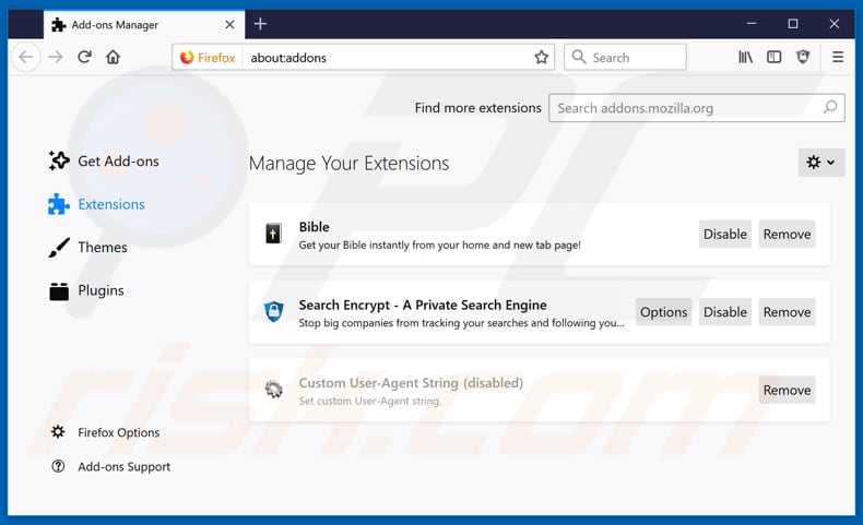 Removing search.hbible-verses.app related Mozilla Firefox extensions