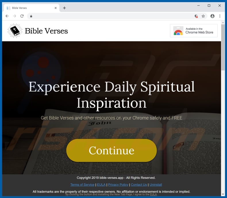 Website used to promote Bible Verses browser hijacker