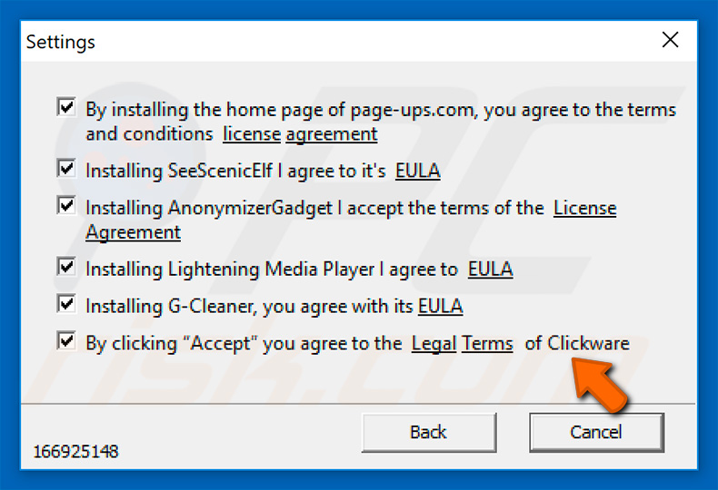 Clicker adware promoting installer