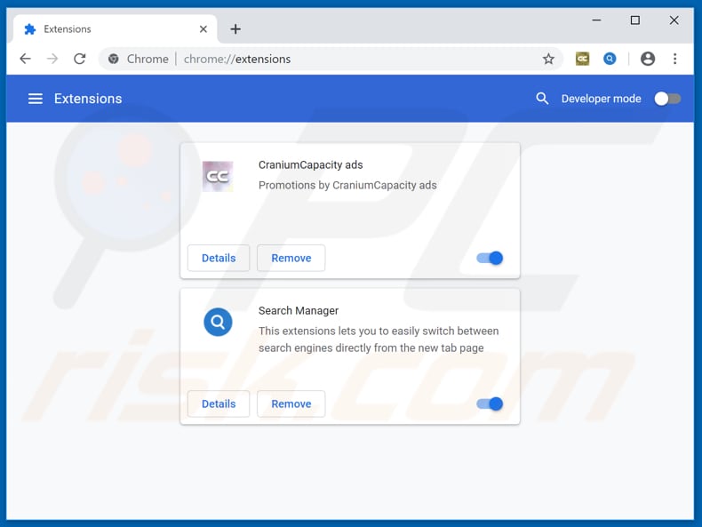 Removing CraniumCapacity Ads ads from Google Chrome step 2