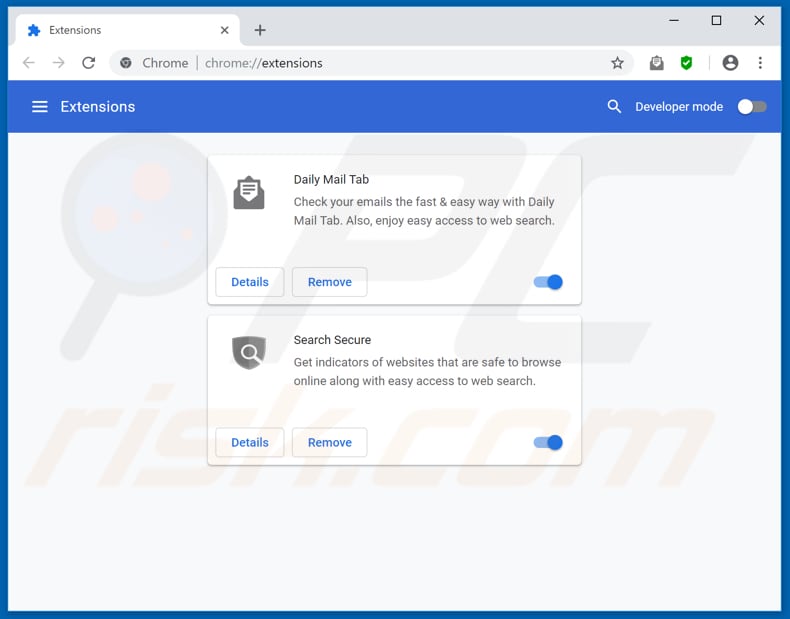 Removing dailymailtab.com related Google Chrome extensions