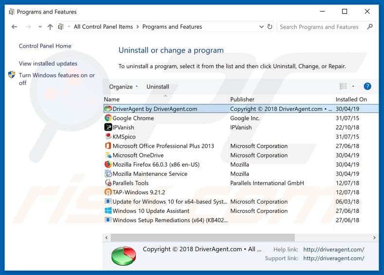 DriverAgent adware uninstall via Control Panel