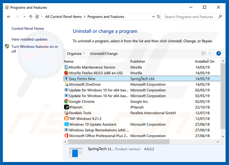 search.heasyformsnow.com/search.heasyformsnow.net browser hijacker uninstall via Control Panel