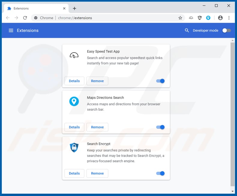 Removing search.heasyspeedtestapp.com related Google Chrome extensions