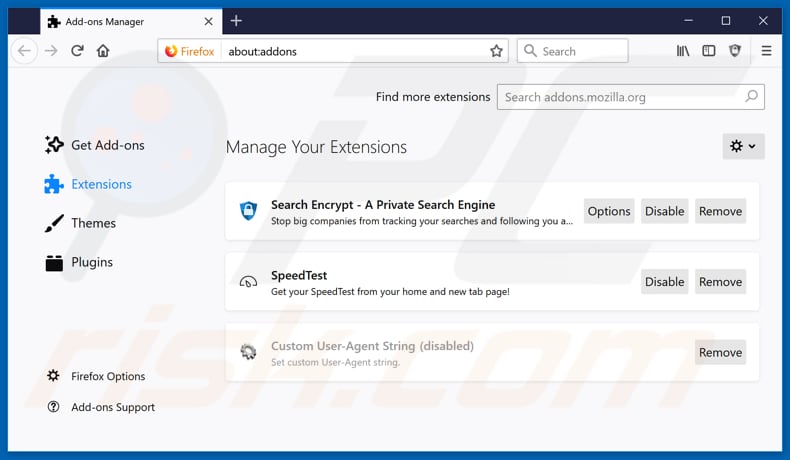 Removing search.heasyspeedtestapp.com related Mozilla Firefox extensions