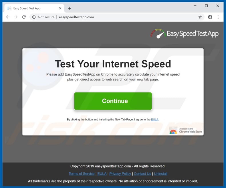 Website used to promote Easy Speed Test App browser hijacker