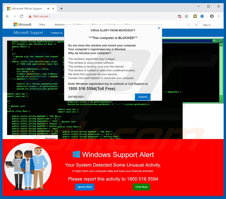 Enter Windows registration key to unblock scam