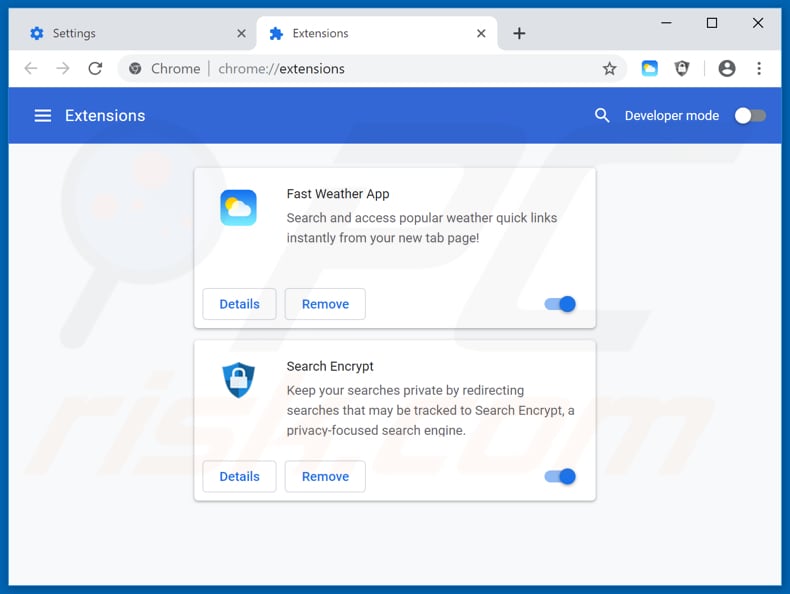 Removing search.hfastweatherapp.com related Google Chrome extensions