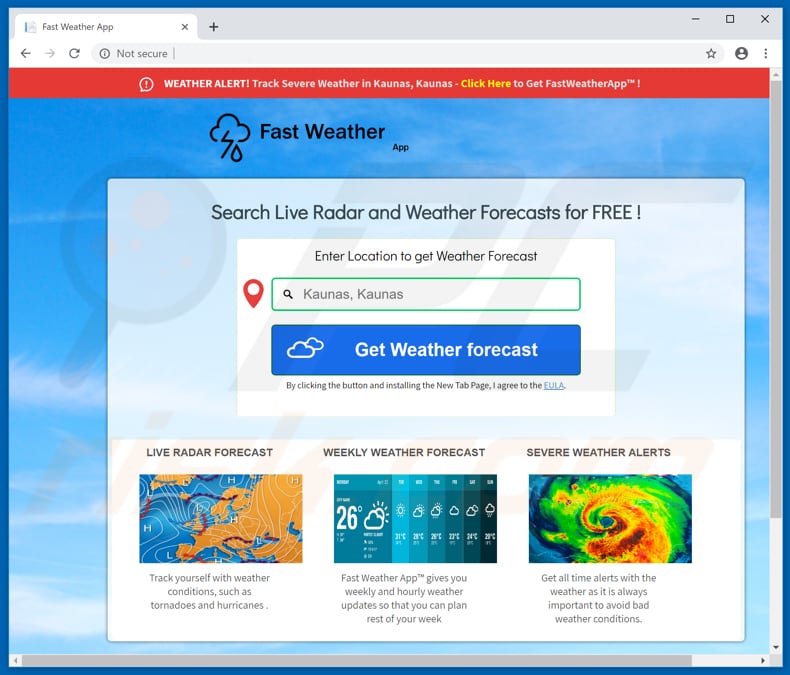Website used to promote Fast Weather App browser hijacker