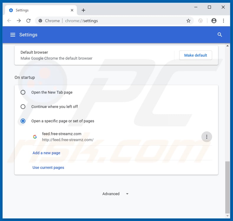 Removing feed.free-streamz.com from Google Chrome homepage