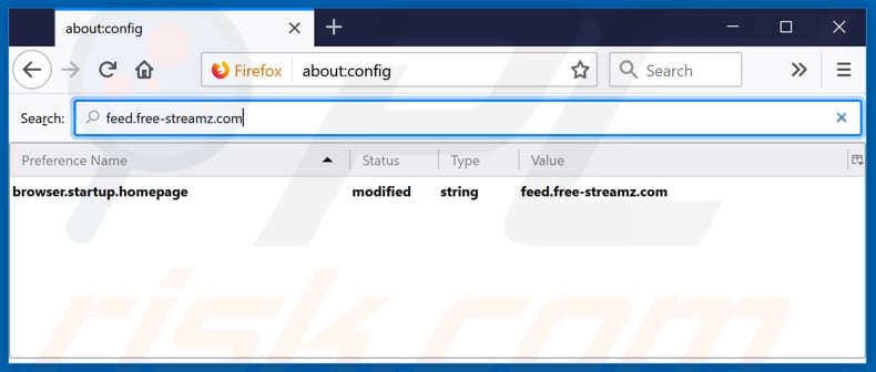 Removing feed.free-streamz.com from Mozilla Firefox default search engine