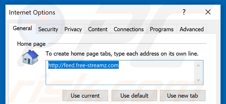 Removing feed.free-streamz.com from Internet Explorer homepage