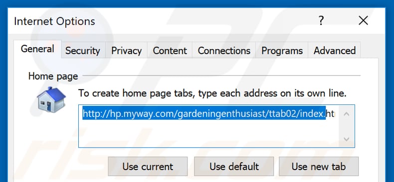 Removing hp.myway.com from Internet Explorer homepage