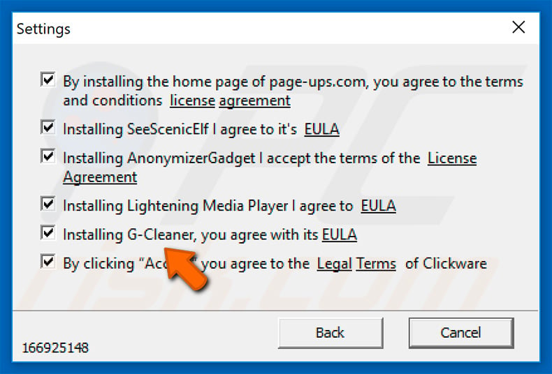 Installer prompting G-Cleaner potentially unwanted application