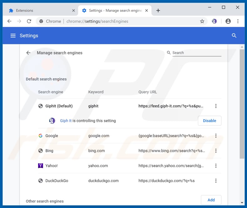 Removing feed.giph-it.com from Google Chrome default search engine