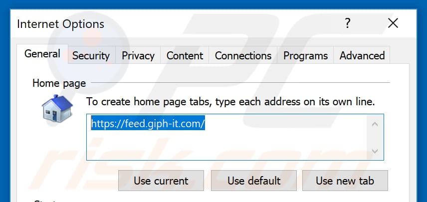 Removing feed.giph-it.com from Internet Explorer homepage