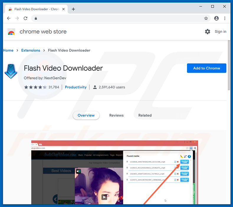 Flash Video Downloader in Google Store