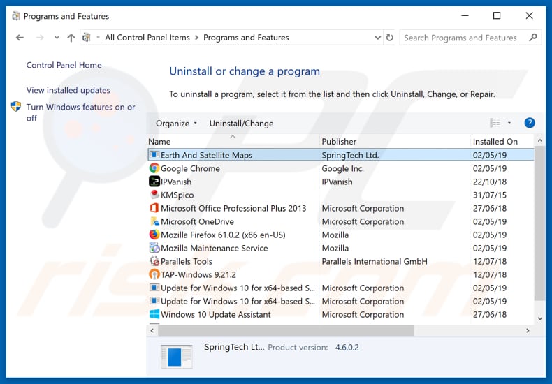 search.hearthandsatellitemaps.com browser hijacker uninstall via Control Panel