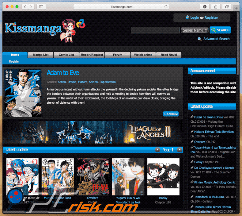Kissmanga website appearance (GIF)