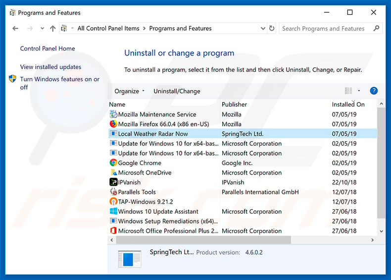 search.hlocalweatherradarnow.com browser hijacker uninstall via Control Panel