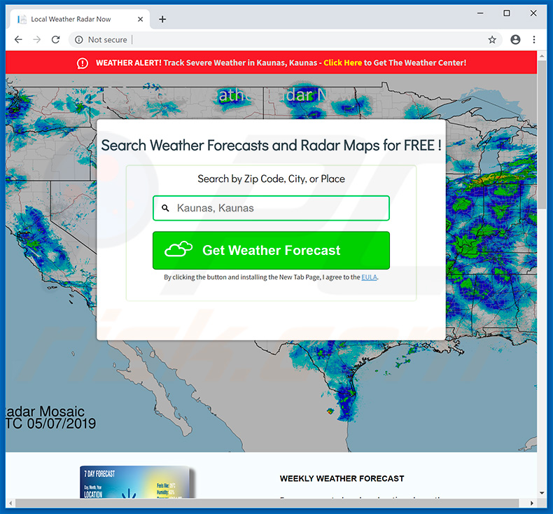 Website used to promote Local Weather Radar Now browser hijacker