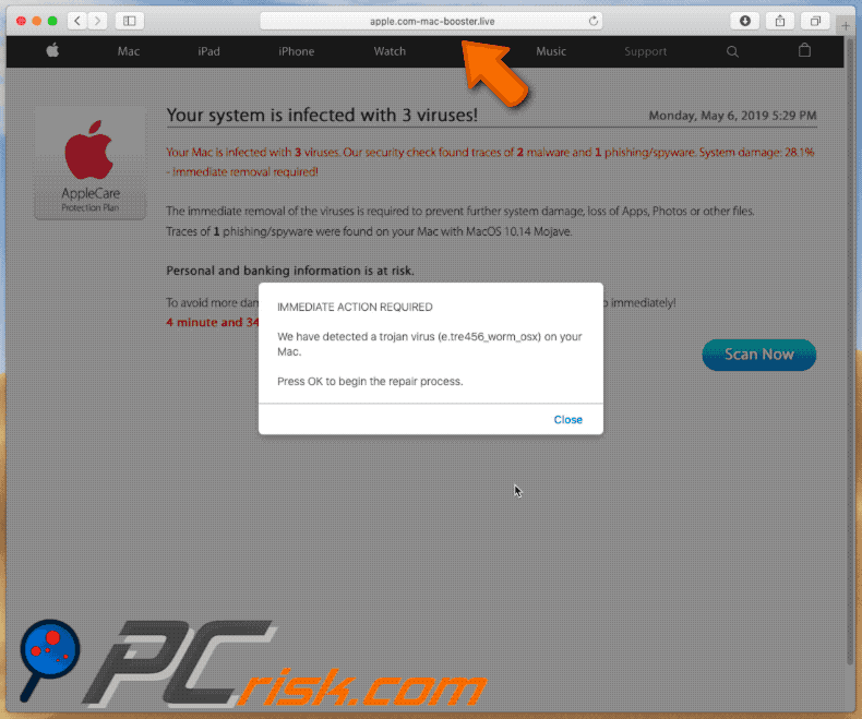 appearance of apple.com-mac-booster.live scam