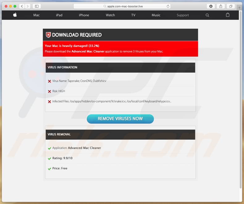 apple.com-mac-booster.live fake scan results