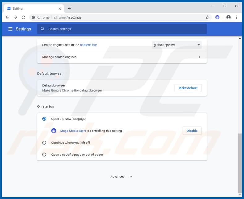 Removing search.globalappz.live from Google Chrome homepage
