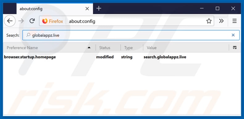 Removing search.globalappz.live from Mozilla Firefox default search engine