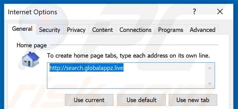Removing search.globalappz.live from Internet Explorer homepage